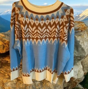 Womens Sweater Color Block Acrylic Knit Blue Size Plus 3X Raglan Sleeve Winter - Picture 1 of 1