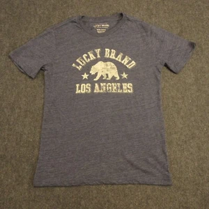 Lucky Brand Shirt Boys Youth Medium Dark Blue Short Sleeve Crew Neck Los Angeles - Picture 1 of 12