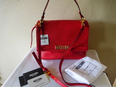 New Moschino Couture Red Leather Satchel Shoulder Bag w/ Gold Logo - Image 1 of 4