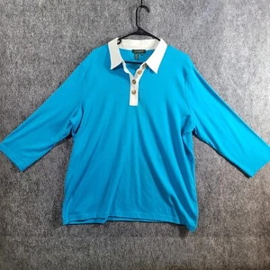 Polo Ralph Lauren Polo Shirt Long Sleeve 1/4 Gold Button Blue White Womens 3XL - Picture 1 of 9