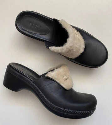 ECCO Wedge Heel Mules Clog Leather Black Women's Size 38 EU/7-7.5 US - Image 1 of 4