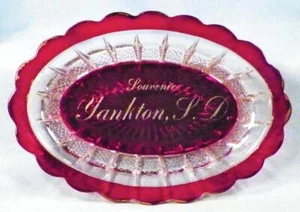Ruby Stain Trinket Tray Dish Yankton South Dakota Souvenir Glass EAPG Antique - Picture 1 of 4