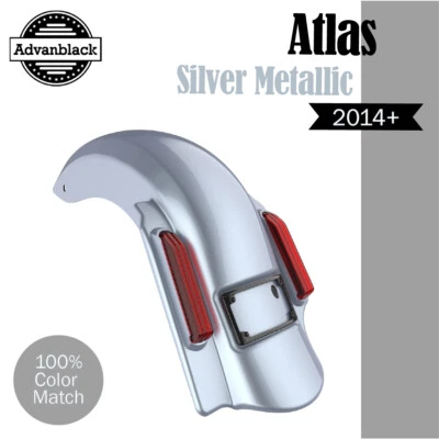 ATLAS SILVER METALLIC 2-1 Dominator Extended Stretched Rear Fender For Harley - Image 1 of 4