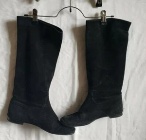 Bally Suede "Elenore" Woman Flat Pull On Tall Boots SZ 37 Black Made In Italy - Picture 1 of 1