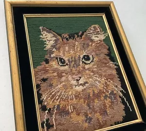 Arte de pared vintage bordado a mano gato gatito enmarcado años 80’s - Imagen 1 de 11