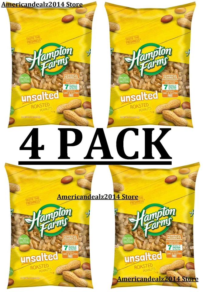 4 PACK Hampton Farms Unsalted In-Shell Peanuts 5 lbs. Each (20 lbs. TOTAL ) - Image 1 of 1