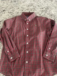 J Bailey Boys Dress Shirt Green Red White Plaid Size 10 Roscoe Shirt - Picture 1 of 3