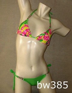 Sexy VERDE, ROSA Y AMARILLO ESTAMPADO Bikini Brasileño Traje de Baño Nuevo con Etiquetas Pequeño - Imagen 1 de 1