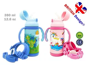 3 in 1 Unicorn Kids Water Bottle Flask Straw Vacuum Insulated Leak Proof Compact - Picture 1 of 27