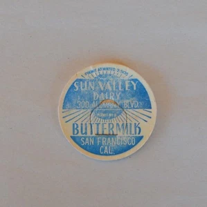 Vintage SUN VALLEY Dairy ButterMilk Bottle Cap Cardboard Insert San Francisco - Picture 1 of 4