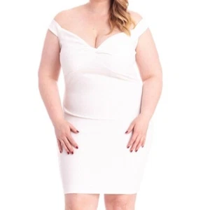 Symphony Off The Shoulder Glitter Bodycon Mini Dress White Size XXL NWT - Picture 1 of 6