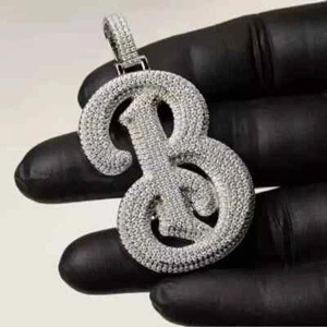2.50Ct Round Cut Lab Created Diamond B Initial Letter Pendant White Gold Plated - Picture 1 of 9