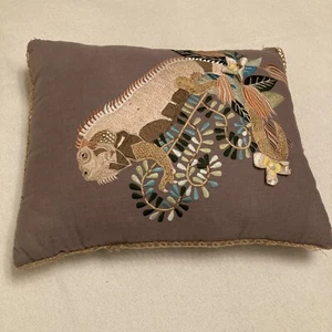 Iguana Needlework Pillow Brown 16”x14" Crafted by Shelley Hesse of New Orleans - Picture 1 of 11
