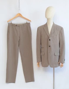 Boglioli Men's Beige Cotton Striped Suit Blazer + Trousers Size 50 Made in Italy - Picture 1 of 24