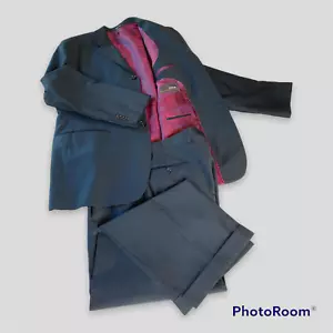 Tiglio Set Abito Uomo 42R Nero Made in Italy Lana Extra Fine Fodera Paisley Rosso - Foto 1 di 8