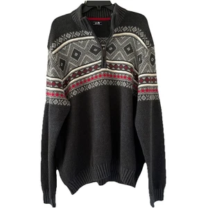 Suéter IZOD Nordic Look Fair Isle Cuarto Cremallera Para Hombres 2X Gris Esquí Vacaciones Cálido - Imagen 1 de 11