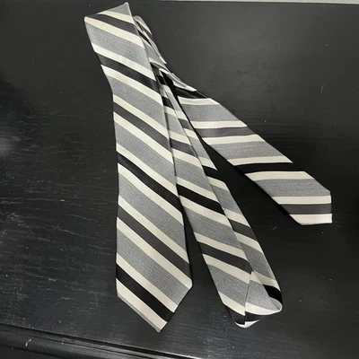 Corbata Express Hombre Multicolor Negro Blanco Gris Rayas 100% Seda  Foto 1 de 3
