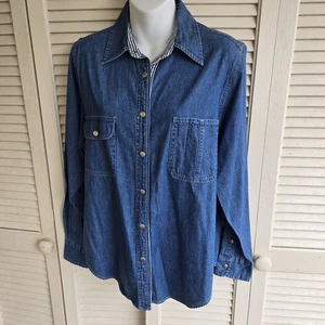 De colección Joanna Mujer Manga Larga Denim Cierre Frontal A Presión 100% Algodón Western - Imagen 1 de 17