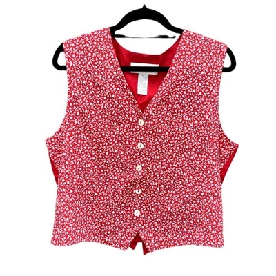 Liz Claiborne | Chaleco Botón Floral De Colección Pequeña Años 90 Rojo Delicado Vintage 12 Foto 1 de 4