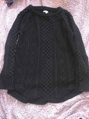 Suéter LL Bean Signature Fisherman’s para mujer túnica algodón cremalleras laterales negro M Foto 1 de 4