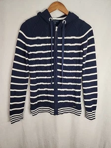 Nautica Women’s Navy Seas Striped Cable Knit Zip Up Hooded Sweater Size XS New  - Picture 1 of 7