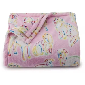 Sketched Puppy Dogs Pink Soft Plush Throw Blanket 5' x 6 ft -The Big One -New - Picture 1 of 4