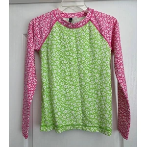 Polo Ralph Lauren Rash Guard Pink Green Floral Long Sleeve Swim Girls Sz XL(16) - Picture 1 of 5