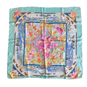 Vintage HERMES Turquoise Foulard TROPIQUES Animals 100% Silk Scarf Shawl Wrap - Picture 1 of 17
