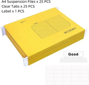 25x A4 Yellow Suspension File Folders with Tabs & Inserts for Filing Cabinets - Picture 1 of 3