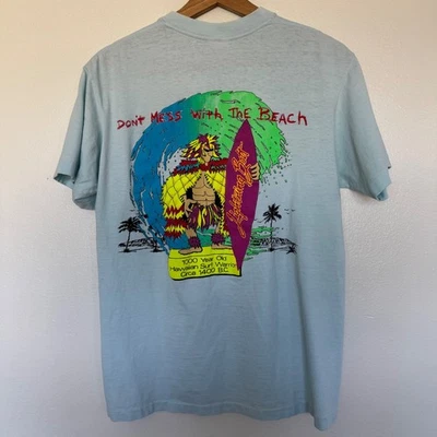 Винтажная футболка для серфинга 90-х мужская M/L синий молния болт одиночный стежок футболка США - Изображение 1 из 4