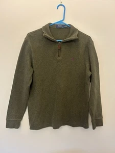 Polo Ralph Lauren Mens Quarter Zip Pullover Sweater Size M Green Leather Zipper - Picture 1 of 6