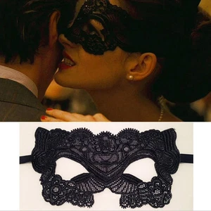 Halloween Masquerade Mask Black Lace Anne Hathaway Masked Ball Fabric Costume - Picture 1 of 2