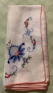 Vintage Embroidered Open Work on White Hankie Hanky Handkerchief Still Folded - Picture 1 of 3