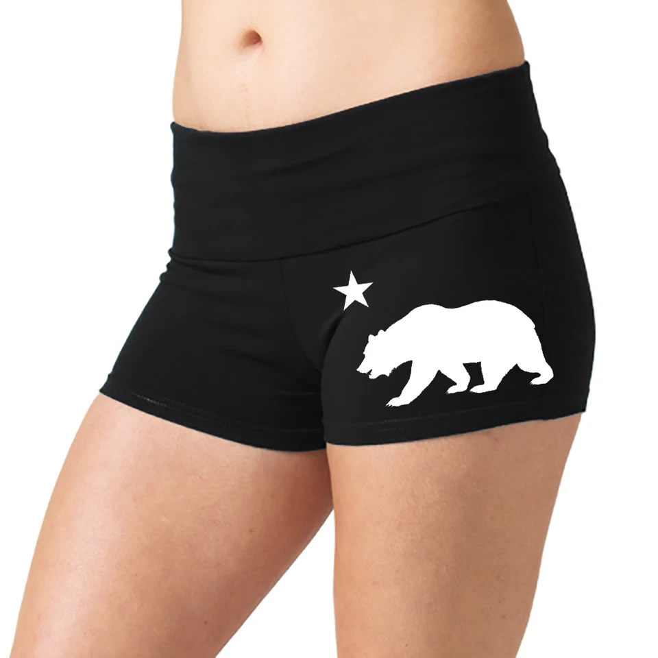 Junior's Cali Bear Yoga Shorts Black Booty Dance Gym Workout Leggings California - Image 1 of 1