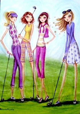 Papyrus Bella Pilar Girls Golfing Blank Notecard Greeting Card RARE - Image 1 of 4