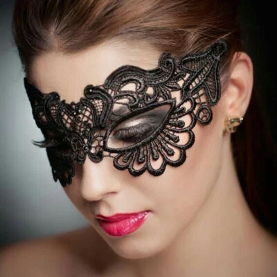 Lace Masquerade Eye Mask BLACK Gothic Fancy Dress Ladies Hen Party Halloween new - Image 1 of 4