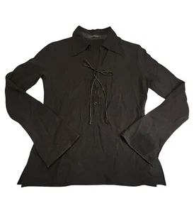 ELIE TAHARI BLACK BLOUSE TRIACETATE POLYESTER DRAWSTRING CHEST LONG SLEEVE SZ 6 - Picture 1 of 4