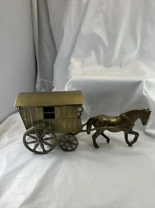 Brass Horse & Carriage Gypsy Wagon Caravan Opening Top Needs Polishing Vntg - Picture 1 of 18