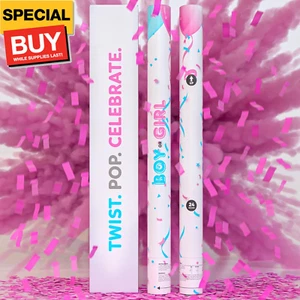 24” X-large Gender Reveal Confetti & Powder Smoke Cannon | 2 Pink Poppers | Biod - Picture 1 of 8