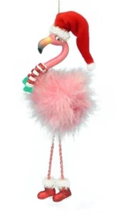 2 KURT ADLER 7.5" FLAMINGO DANGLE LEGS , SCARF & SANTA HAT XMAS ORNAMENTS W6647 - Picture 1 of 4