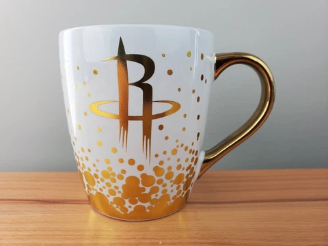 Custom White & Gold Houston Rockets Coffee Cup NBA Basketball Mug EXC CONDITION Cover