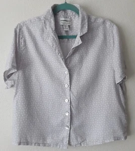 Rachel Zoe Linen short sleeved blouse Dove grey white spot Size L - Picture 1 of 4