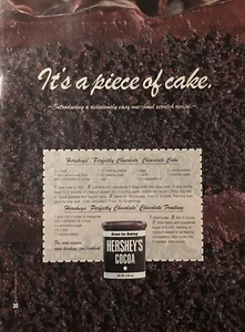 1999 Hersheys Cocoa Baking PRINT AD Piece Of Cake VTG 1990s Perfectly Chocolate - Picture 1 of 5