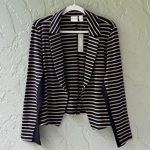 Chico's Zenergy Women's 2 Black Neutral L Multi Stripe Sienna Blazer Jacket NWT - Picture 1 of 11