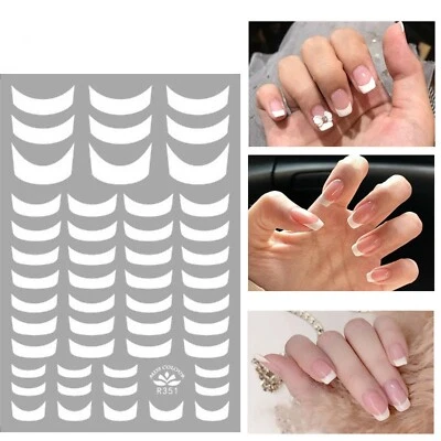 NAIL STICKERS FLOWERS TULIPS Nail Art Sticker Aufkleber WEISS French Line Maniküre Nagel Tips Mani Schablonen R351