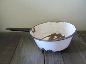 Vintage Emaille Geschirr Topf Soßenpfanne weiß & schwarz primitiv Landhaus Dekor - Bild 1 von 5