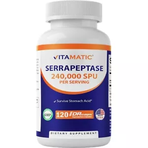 High Potency Serrapeptase 240,000 SPU 120 Veggie Caps Gluten-Free/Vegeterian - Picture 1 of 2