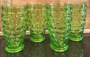 Federal Glass Yorktown Colonial Thumbprint Footed Tumblers Green 12oz. Set of 4 - Picture 1 of 10