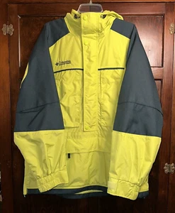 Columbia Sportswear Hooded 3/4 Zip Pullover Jacket SZ Large Lime Green Navy Gray - Picture 1 of 9