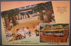 TARJETA POSTAL DE LINO DE LA CIUDAD DE NUEVA YORK~RESTAURANTE TROPICAL DEL HURACÁN~BAR CABAÑA DE TAHITÍ - Imagen 1 de 2